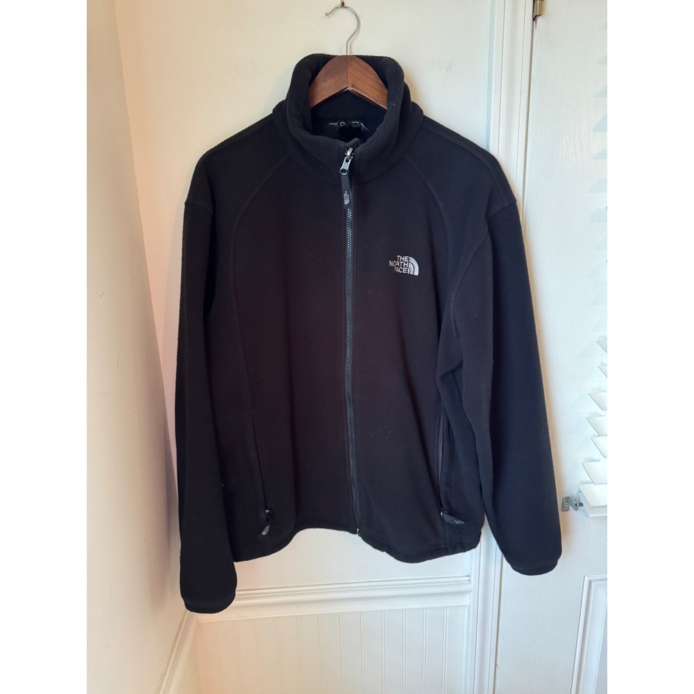 The North Face Mens Full Zip Fleece Jacket Black M Raglan Sleeve Mock Neck